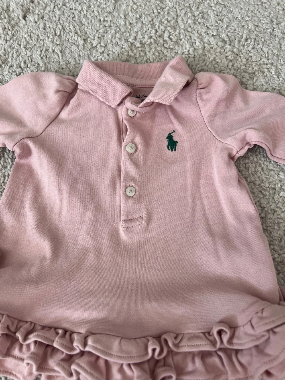 Ralph Lauren Baby Pink Polo Dress with Ruffle Hem and Bloomer